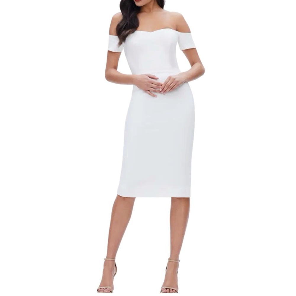 NWT $178 MSRP Dress the Population Off-The-Shoulder Ivory Sweetheart Midi Dress